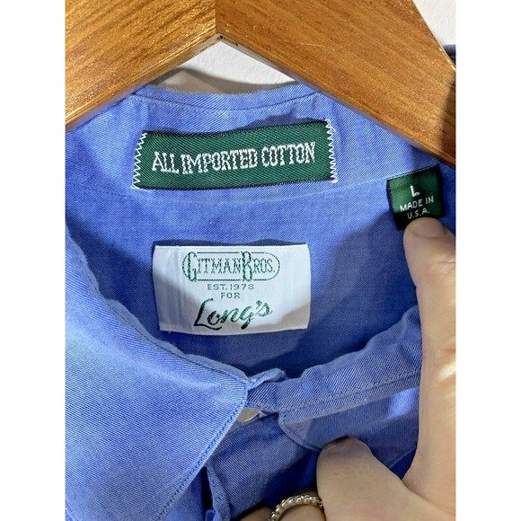 Gitman Brothers Shirt Mens LARGE Blue Long Sleeve Button‎ Up Covered Placket USA - Picture 4 of 5